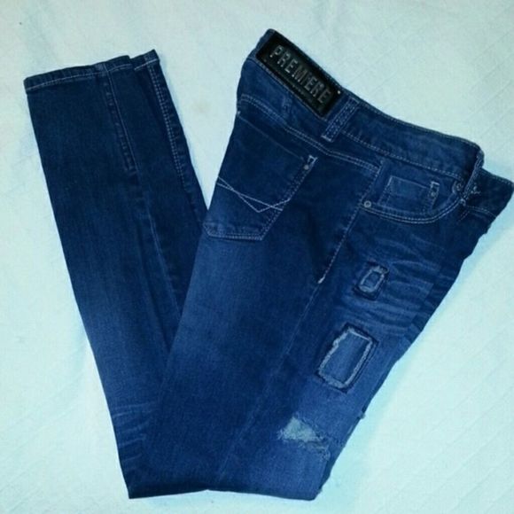 Premier Jegging Jeans Distressed and Patched 3/4 - Picture 1 of 4